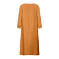 thumbnail image 6 of Fesfesfes Women Linen Robe Round Neck Loose Long Sleeve Dress Solid Color Mid-Calf Long Dress, 6 of 9