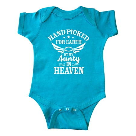 

Inktastic Handpicked for Earth By My Aunty in Heaven with Angel Wings Gift Baby Boy or Baby Girl Bodysuit