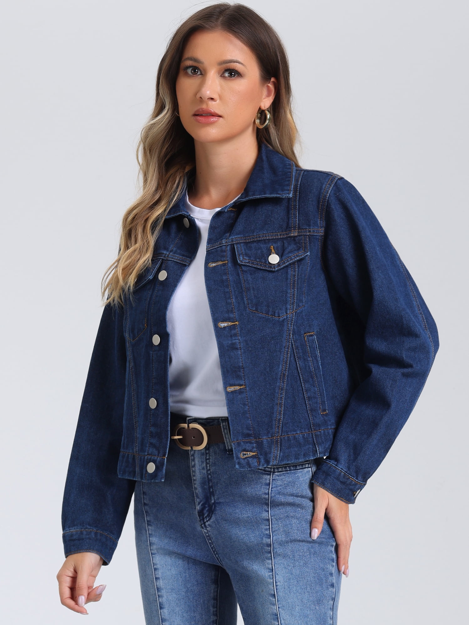 DARING DIVA Women's Vintage Casual Classic Denim Jacket M Deep Blue