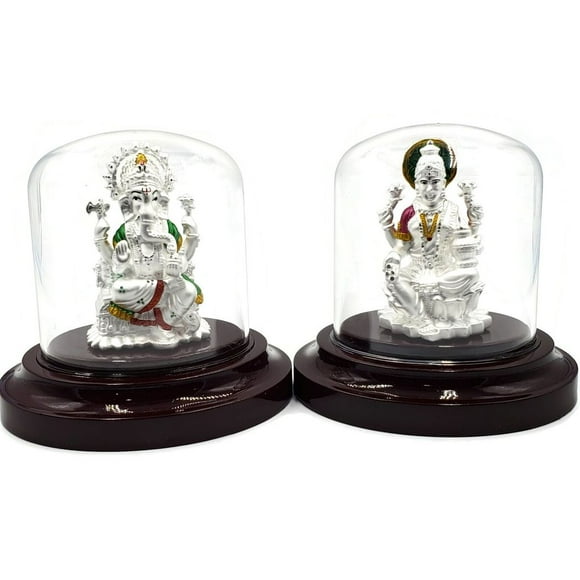 999 Argent Pur Ganesh & Idole/statue / Murti Lakshmi/Laxmi avec Support Séparé (Figurine No 04)