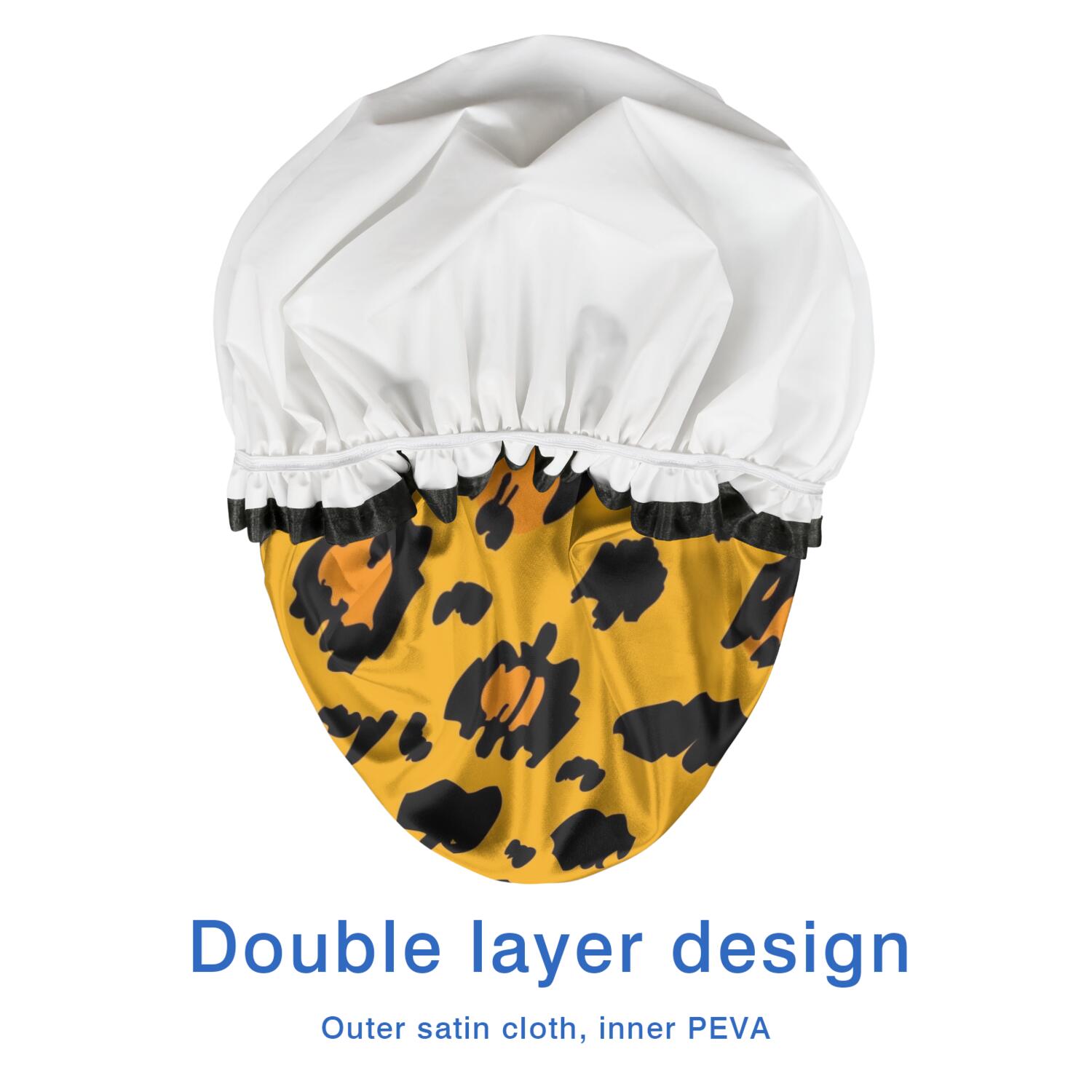 Shower Caps,Yellow and Black Of Leopard Print Waterproof Shower Cap for Women 4 Pieces,Double Reusable Hair Cover for Shower PEVA Elastic Stretch Hem