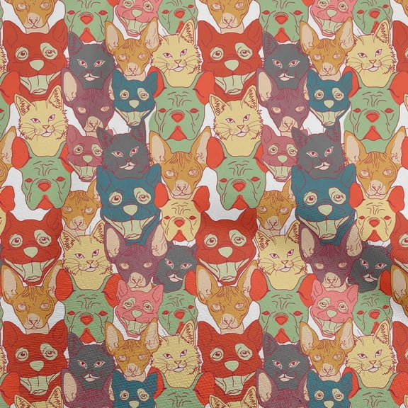 oneOone Cotton Poplin Teal Blue Fabric Cat Dress Material Fabric Print Fabric By The Yard 42 Inch Wide