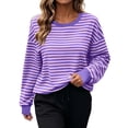 thumbnail image 1 of LLYWEY Sudadera de Mujer con Cuello Redondo a Rayas, Suéter con Capucha de Manga Larga Corte Holgado Casual de Otoño Color Morado Talla XL, 1 of 8