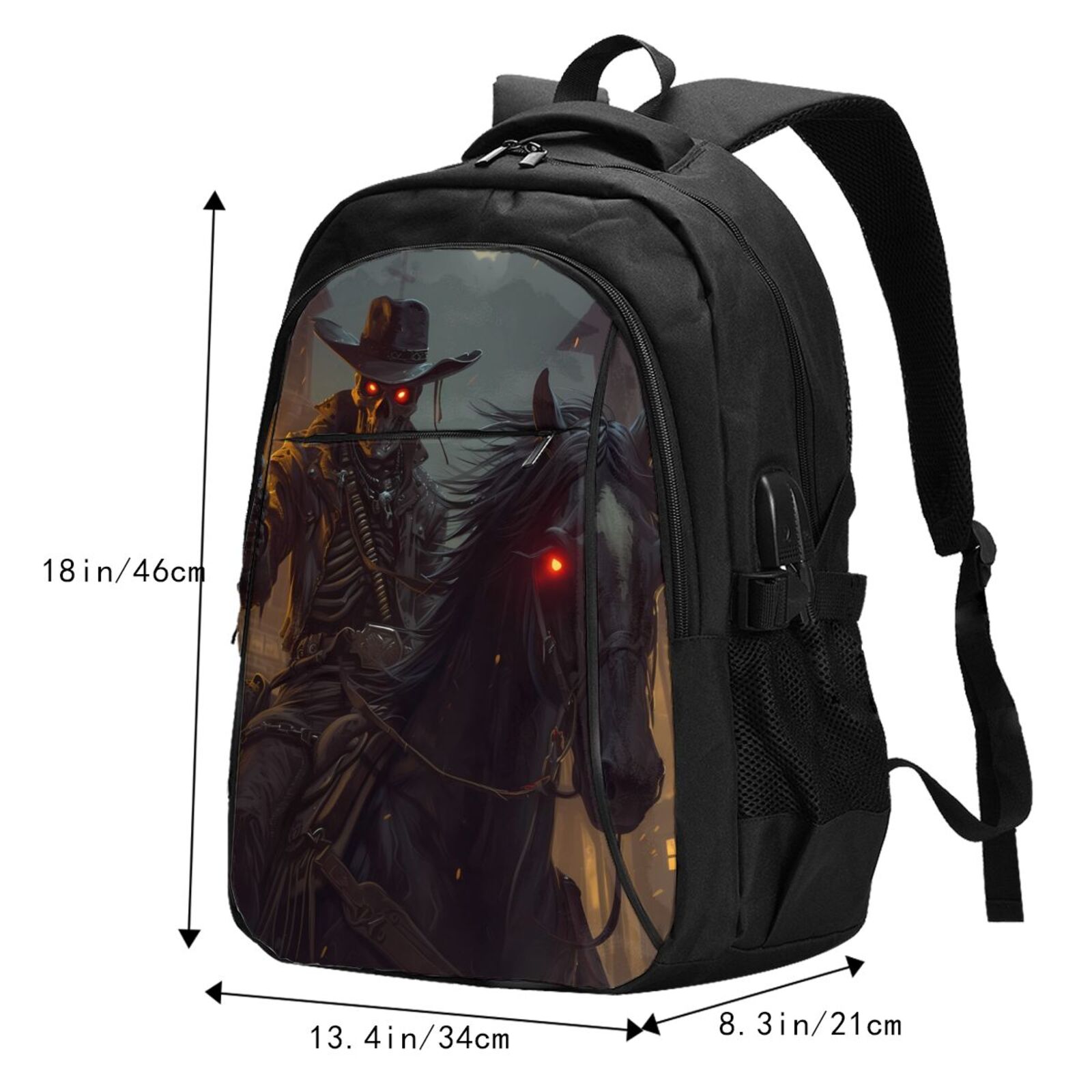 Vsdgher Cool Skull Western Cowboy Print Travel Laptop Backpack, Laptops Backpack with USB Charging Port, Water Resistant Computer Bag Gift for Men & Women