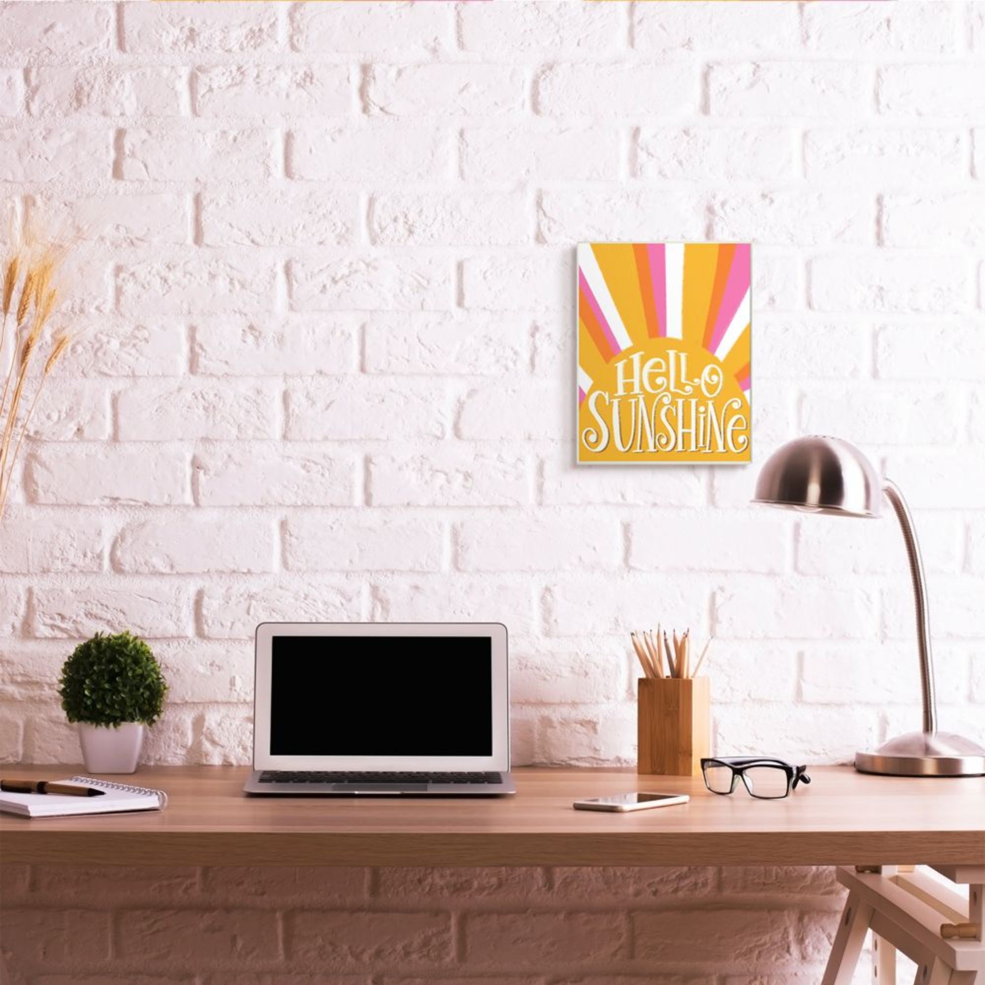 Stupell Industries Hello Sunshine Phrase Yellow Pop Art Stripes Design by Taylor Shannon