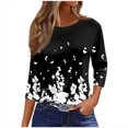 thumbnail image 2 of Plus Size 3/4 Sleeve Tops for Women Spring Fall Casual Crew Neck Graphic Tees Fashion Printed Basic T-shirts (2XL, Black), 2 of 5