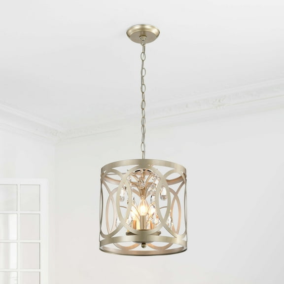 The Lighting Store Aurelia 3-light Light Gold with Bronze Metal Cage Drum Pendant Chandelier