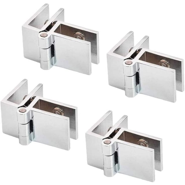 4 piezas de bisagras para puertas de vidrio, clip de bisagra para gabinete de cocina, vitrina, ducha, soporte de cobre de 90 grados para ángulo abierto de puerta de armario