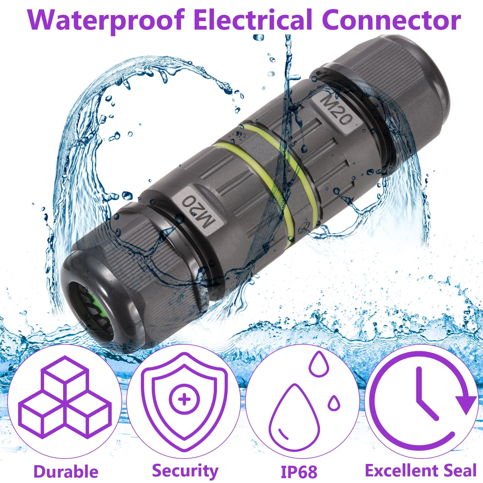 6 Pcs Waterproof Junction Box M20 3 Pin Wire Connector for Wire Range 5-9mm