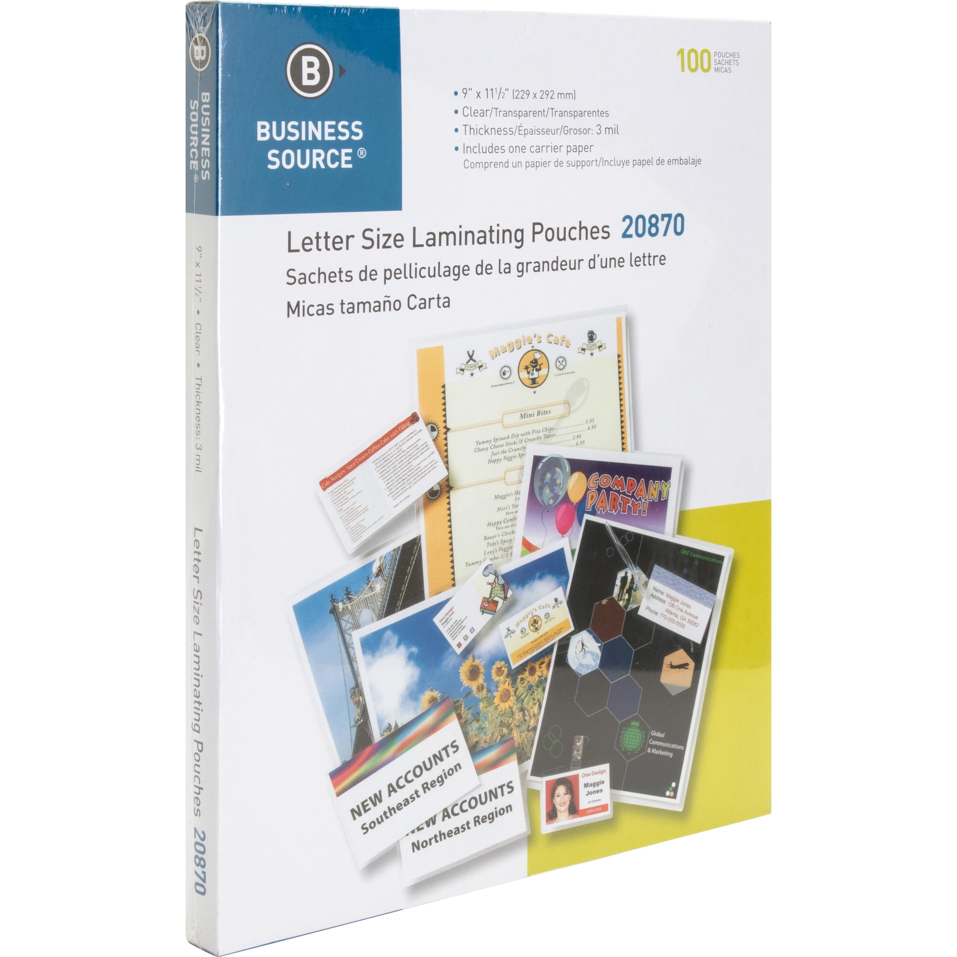 Business Source, BSN20870, Letter Size Laminating Pouches, 100 / Box, Clear