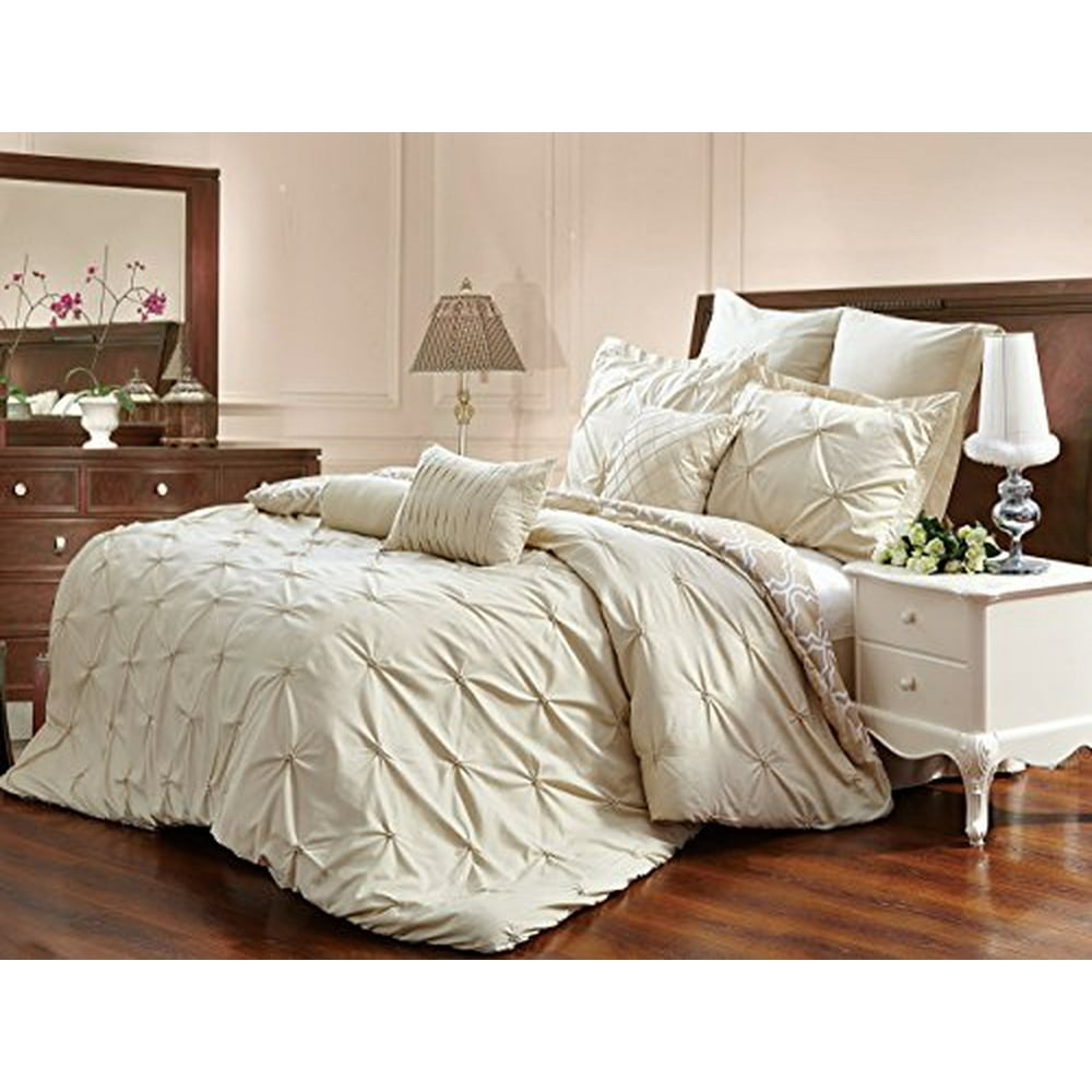 Unique Home Pinch Pleat 8 Piece Reversible Comforter Set Bed In a Bag ...