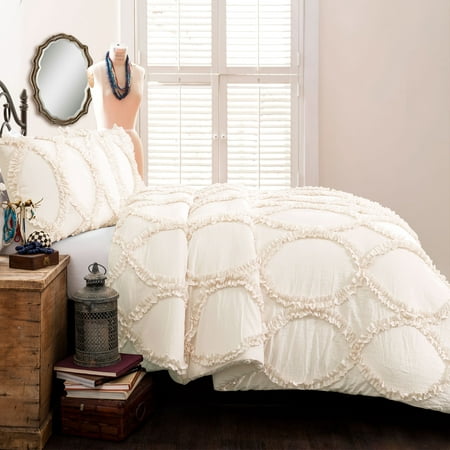 Avon Ogee Texture Comforter Set (Queen) Ivory 3pc - Lush Décor