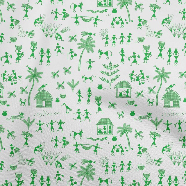oneOone Cotton Poplin Sea Green Fabric Asian Floral Block Craft Projects Decor Fabric Printed By The Yard 56 Inch Wide