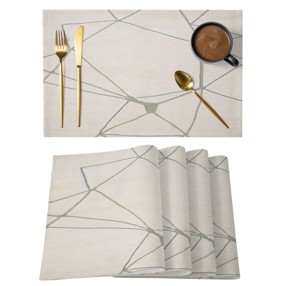 Abstract Geometric Placemats Set of 2, Grey Green Splatter Lines Art Non-Slip Place Mats Washable Table Mats for Kitchen Dining Table Decorations Indoor/Outdoor