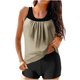 thumbnail image 1 of Traje de Baño de Dos Piezas Color Bloque Sólido Strappy Back Set, Traje de Baño Torso Largo con Sujetador Extraíble Y Pantalones Cortos de Cintura Alta, 1 of 8