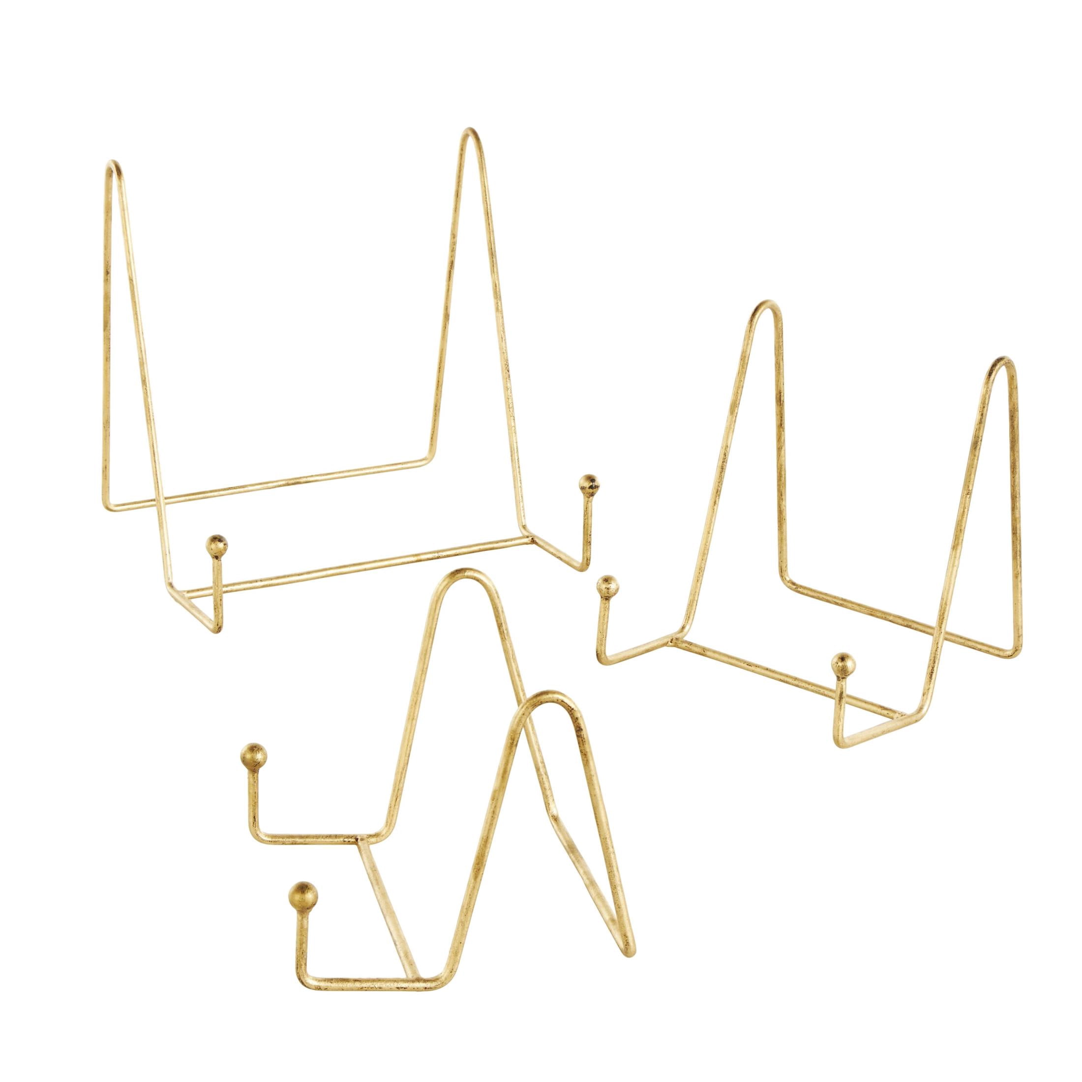 DecMode 10", 8", 6"H Gold Metal Wide Tabletop Triangle Easel with Ball Accents, 3-Pieces
