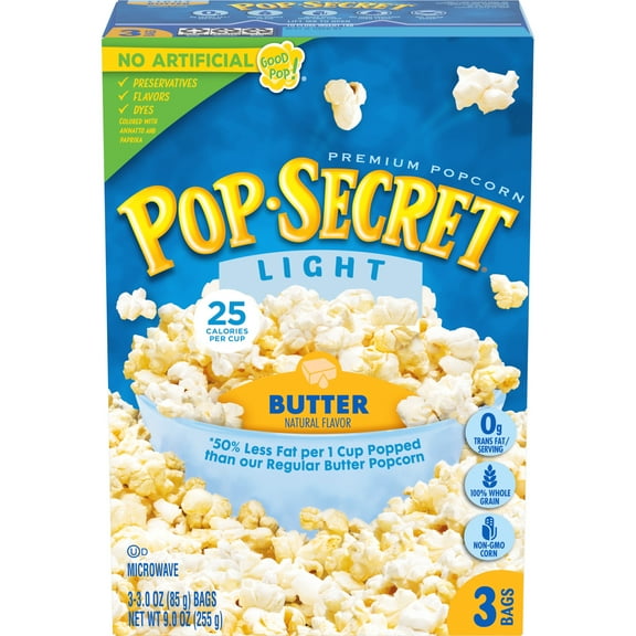 Pop Secret Microwave Popcorn, Light Butter Flavor, 3 oz Sharing Bags, 3 Ct