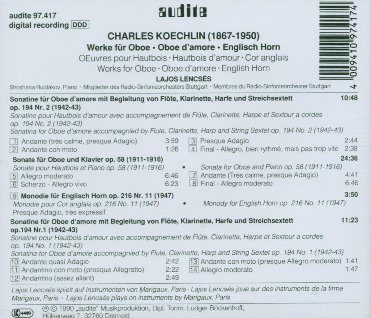 Lencses / Lajos / Mitglieder D - Koechlin: Werke Fur Oboe: Oeuvre Pour Hautbois (Lajos Lencses) [CD]