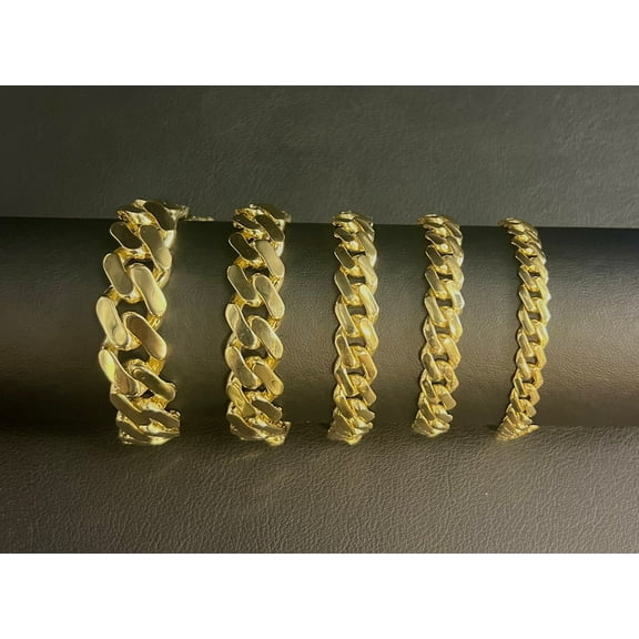 14k Yellow Gold Miami Cuban Chain Bracelet Zirconia Box Lock, 7mm - 15mm Real 14K Yellow Gold,,14k Gold Bracelet, 14k gold Miami cuban (Bracelet width:5.2; Bracelet length:7;)