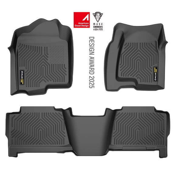 Floor Mats 3pcs Fit for Chevy Silverado GMC Sierra 1500 Crew Cab 1999-2006 All Weather Full Cover Protection 1st & 2nd Row Liner TPE Floor Liners Black