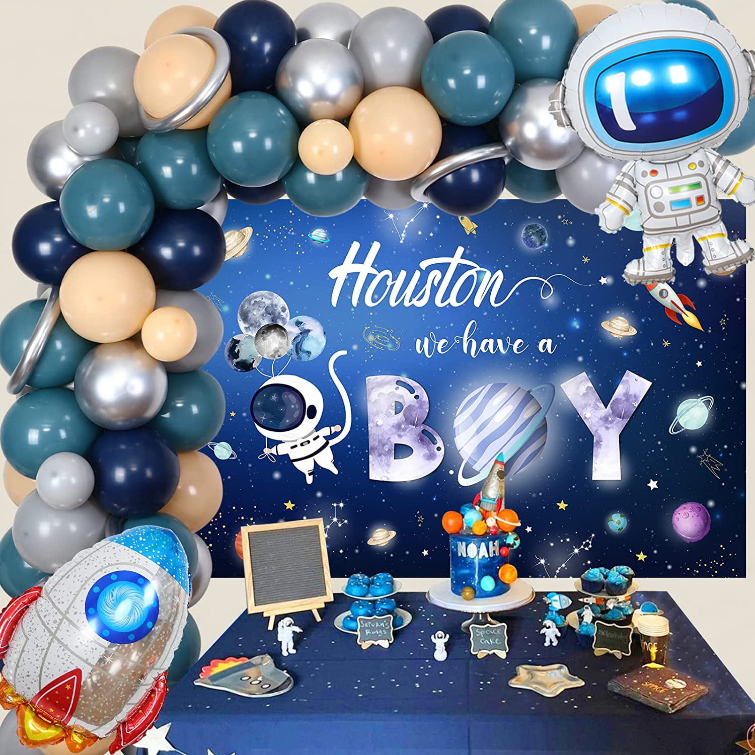 Outer Space Baby Shower Decorations Houston We Have A Boy Backdrop Rocket  Astronaut Balloon Garland Arch Kit Night Sky Planet Galaxy Party Supplies