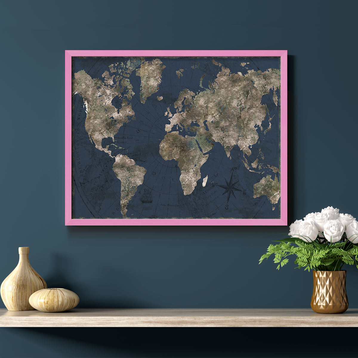 Navy Atlas by CAD Designs - Restickable Framed Giclée Print