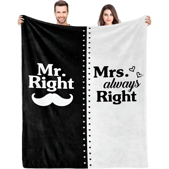 AUQ Mr Right and Mrs Always Right Gifts,Wedding Gifts for Couples,Bride To Be Gifts Newly Engaged Bridal Shower Gifts,Gifts for Wedding Bride Groom Engagement Couples Husband Wife Blanket 60x50"