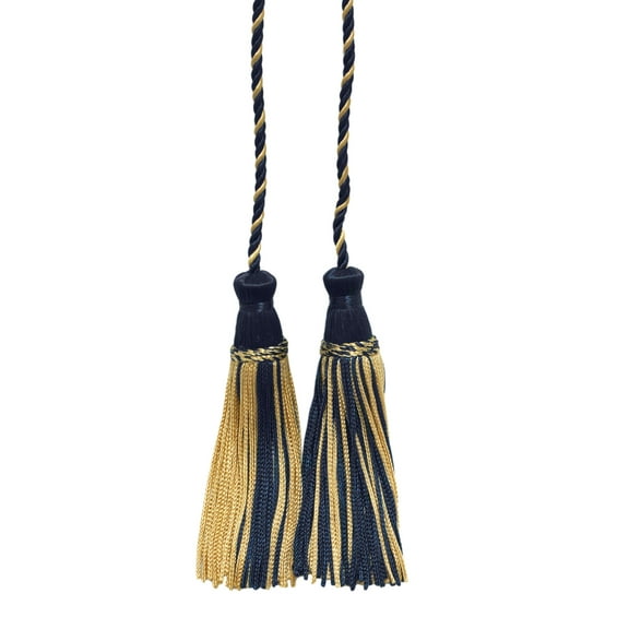 Decorative Chainette Double Tassel Curtain and Drapery Tieback / Holdback, 4" Tassel (10cm), 29" Spread (73.5cm) # CDCT, Nautical Blue #565 (Navy Blue, Yellow Gold, Midnight Blue) Sold Individually