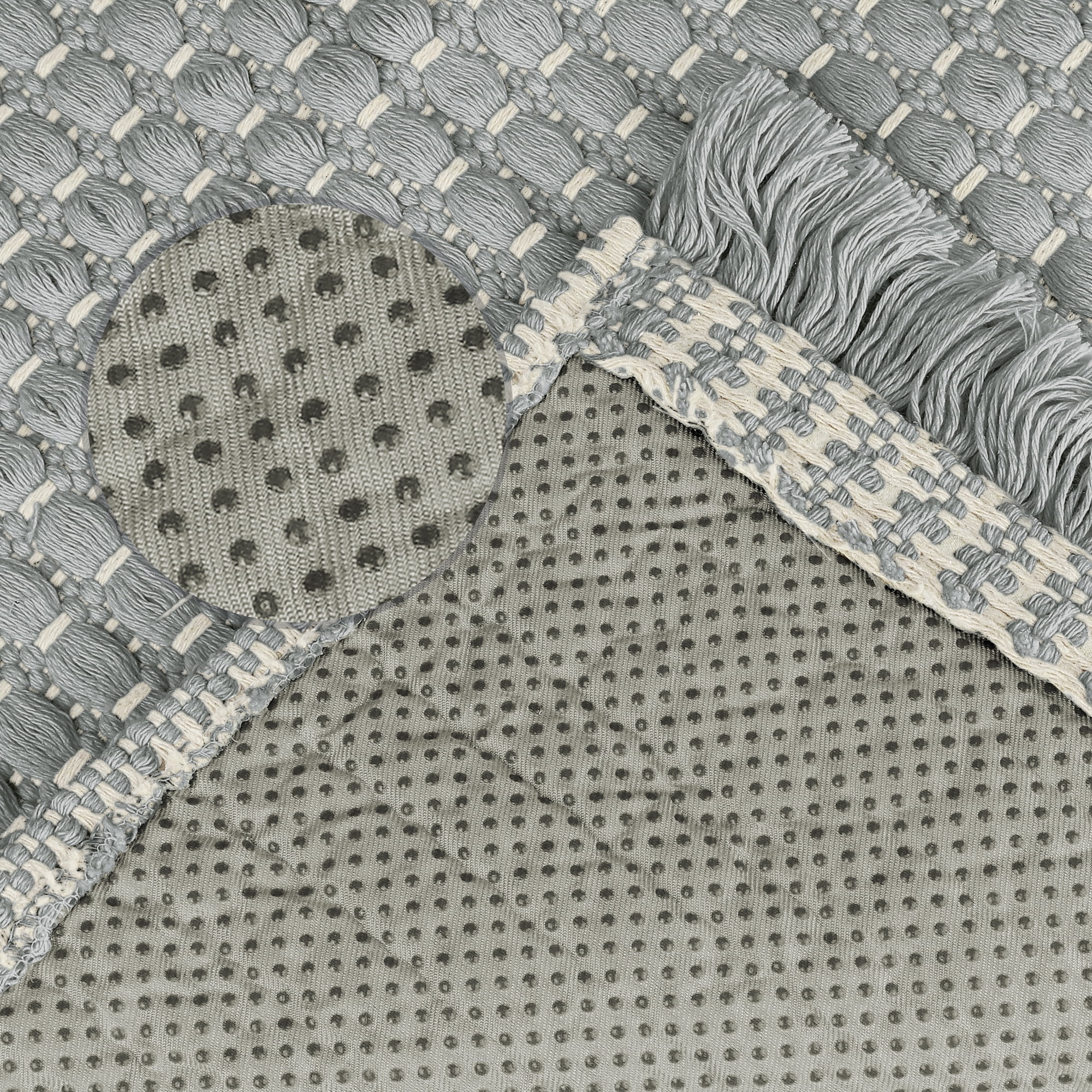 Unique Bargains Boho Bathroom Rug Woven Texture Rug for Bedroom Throw Rug with Fringe Grey 16" x 24"
