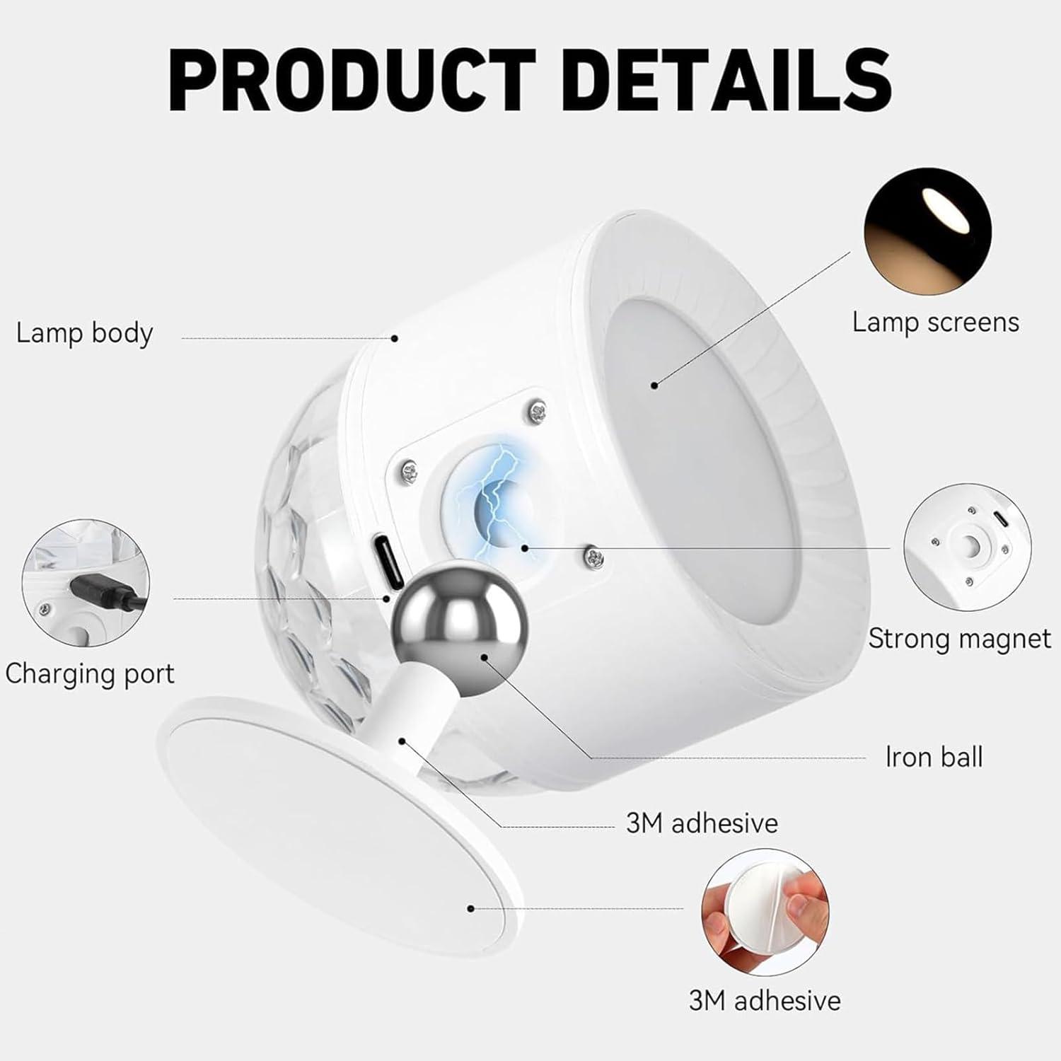 SONGAUN Glow Right Disco Wall Light – Cordless Rechargeable LED Wall Sconce with Remote Control, 3 Color Temperatures & Sound-Activated Disco Ball Mode, for Bedroom, Living Room