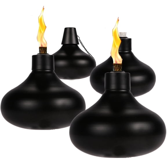 4 Pack Metal Table Top Torches with Wicks and Covers, Citronella Torches for Outside, Refillable Flame Light Torch, Decorative Tabletop Lantern for Yard, Patio, Deck, Garden, Party, Landscape