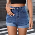 thumbnail image 2 of Qgtaibl Women's High Waisted Denim Shorts Rolled Hem Casual Jean Shorts with Pockets Summer Stretchy Comfortable Jorts for Daily Wear Blue M, 2 of 8