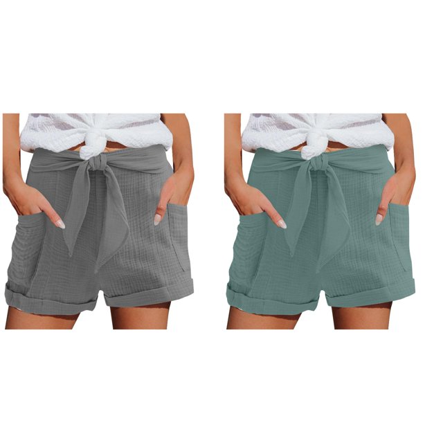 (2-Pack) Rinsvye Women Summer Sports Shorts Pajamas for Women Shorts Set with Robe Lightweight Casual Muslin Shorts for Women Trousers Short with High Waist Shorts with