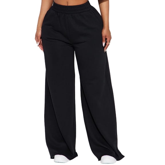 Quixlent Women Casual Pants Solid Color Wide Leg Trousers with Pockets Elastic High Waist Hip Hop Style Long Pants