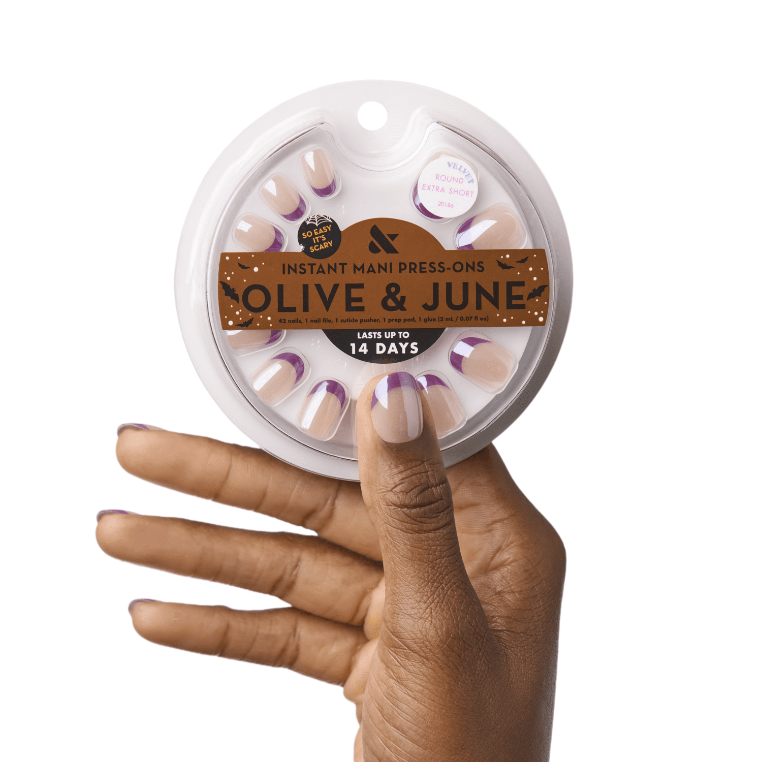 Olive & June Instant Mani Extra Short Round Press-on Nails, Purple Chrome French, 42 Pieces
