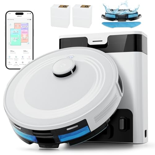 Robot aspirador y friegasuelos LiDAR Lefant, autovaciado durante 45 días, ángulo de 190° para evitar obstáculos, limpieza personalizada, mapeo multisuelo, potencia de succión de 5500 Pa, 140 min de a