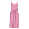 thumbnail image 5 of Efsteb Formal Dresses For Women Spaghetti Strap V-Neck Drawstring Waist Midi Dress Solid Color Casual Summer Dress with Side Pockets (Pink,XXL), 5 of 5