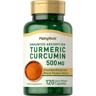 Turmeric Curcumin with Black Pepper | 500 mg Complex | 120 Capsules for Men and Women | by Piping Rock