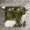 thumbnail image 3 of Ambesonne Animal Quilted Bedspread Set 3 Pcs, Farm Life with Goats, King Size, White Green, 3 of 3
