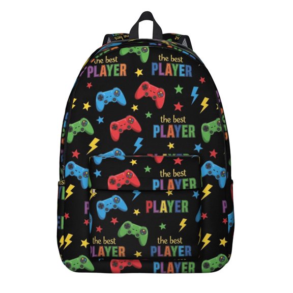 Game Controller Black Pattern Backpack for School, Cute School Bag with Adjustable Shoulder Straps and Padded Back, 15.7"x11.8"x5.5"