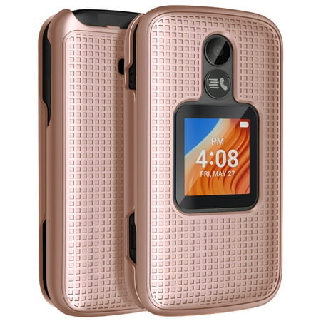 Case for Alcatel TCL Flip 2 Phone (2022), NakedcellPhone [Grid Texture] Slim Hard Shell Protector Cover for T408DL / TFALT408DCP - Rose Gold Pink