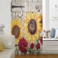 thumbnail image 5 of Red Yellow Sunflowers Sheer Curtains 96" Long, Retro Rustic Barn Doors Butterfly Brown Light Filering Curtains, Privacy Drapes Simi Floor to Veiling Curtain for Living Room Large Window Treatment, 5 of 9