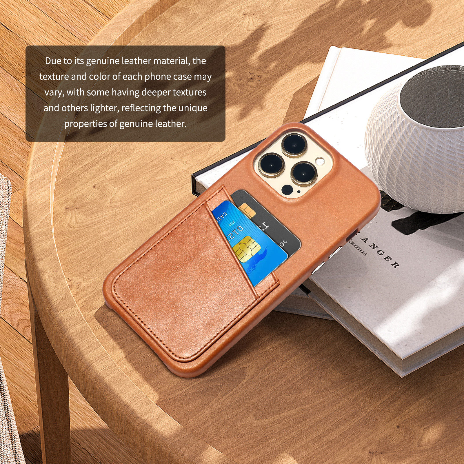 Luckycoin Handmade Genuine Leather Case for iPhone 13 Pro Max 6.7-Inch,Anti Slip Ultra-Thin Cover, Vintage Top Grain Leather,Card Holder for Apple iPhone 13 Pro Max Case