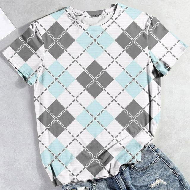 Tops Sexy pour Femmes Mode Femmes Casual Manches Courtes Tops Col Rond Imprimé Tops Chemisier