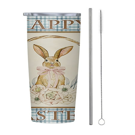 

Bunny Easter Floral Bunny Wreath 20oz Tumbler Insulated Stainless Steel Water Bottle Portable Travel Coffee Tea Mug Cup