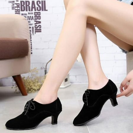 

Sehao Women s Middle Heels Women s Ladies Patchwork Soft Sole Latin Dance Indoor Anti-slip Single Shoes Bag&Shoes Accessory Black 40