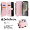 thumbnail image 4 of Allytechgroup Versatile Samsung Galaxy S25+ Case Cover, Multifunctional Phone Case for Samsung Galaxy S25+, with Zipper Pocket Shoulder Strap Hand Wrist Cards Holder Stand Feature Case, Pink, 4 of 7