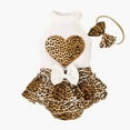 thumbnail image 2 of Girls Jumpsuit Elastic Waist Summer Kids Romper with Headband Girl's Neck Hanging Love Leopard Print Bow Tie Buttocks Skirt Pants Jumpsuit Brown 9-12 Months, 2 of 8