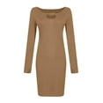 thumbnail image 5 of Stichou Women's Trendy Bodycon Cutout Rib-Knit Long Sleeve Solid Chain Midi Jersey Dress Light Brown 2XL, 5 of 7