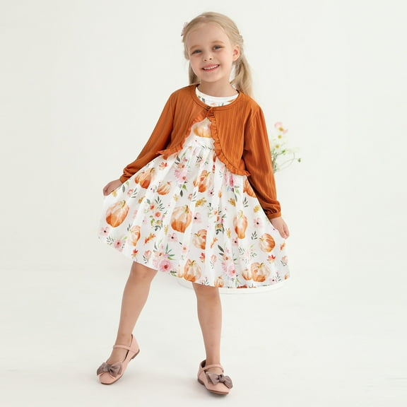 GYRATEDREAM Toddler Girl Sleeveless Dresses and Long Sleeve Ruffle Cardigan 2 Piece Halloween Outfits